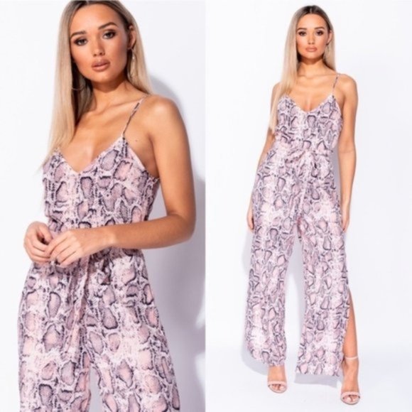 Zia Pink Belted Snake Print Jumpsuit - Picture 7 of 8